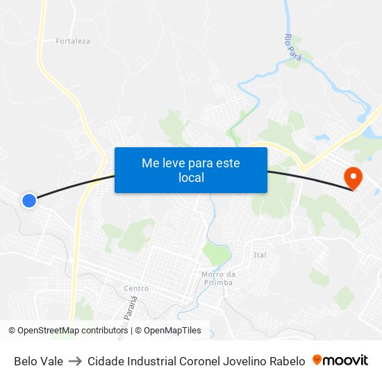 Belo Vale to Cidade Industrial Coronel Jovelino Rabelo map