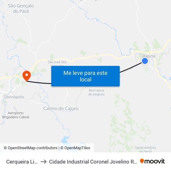 Cerqueira Lima to Cidade Industrial Coronel Jovelino Rabelo map