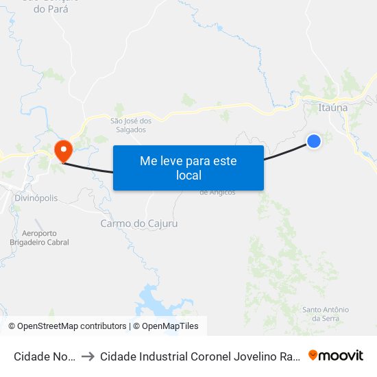 Cidade Nova to Cidade Industrial Coronel Jovelino Rabelo map