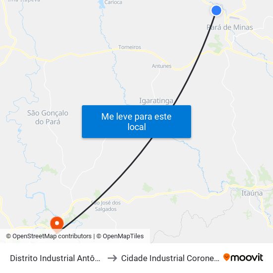 Distrito Industrial Antônio Júlio De Faria to Cidade Industrial Coronel Jovelino Rabelo map