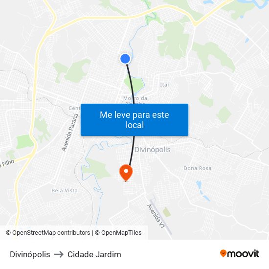 Divinópolis to Cidade Jardim map