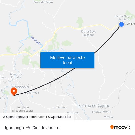 Igaratinga to Cidade Jardim map