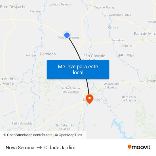 Nova Serrana to Cidade Jardim map