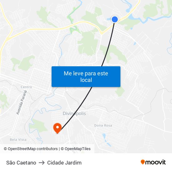 São Caetano to Cidade Jardim map