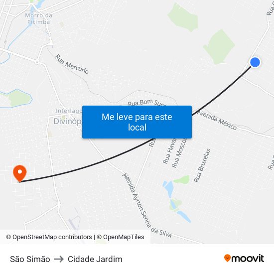 São Simão to Cidade Jardim map