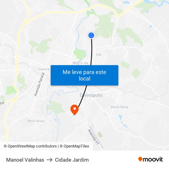 Manoel Valinhas to Cidade Jardim map