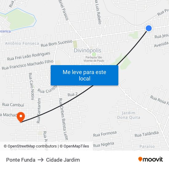 Ponte Funda to Cidade Jardim map