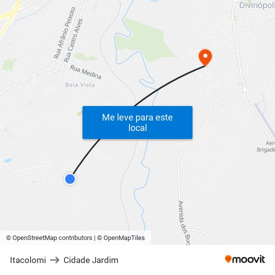 Itacolomi to Cidade Jardim map