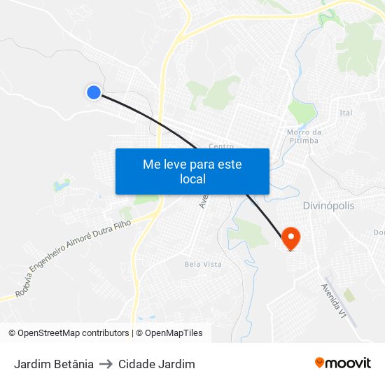 Jardim Betânia to Cidade Jardim map