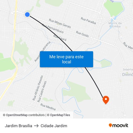 Jardim Brasília to Cidade Jardim map
