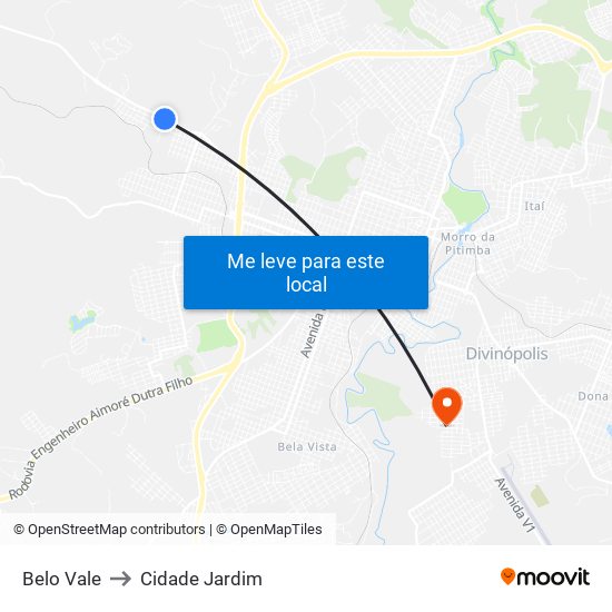 Belo Vale to Cidade Jardim map