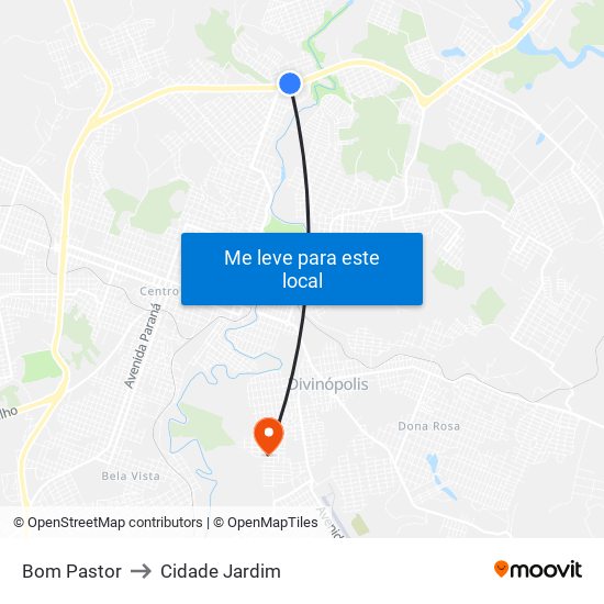 Bom Pastor to Cidade Jardim map