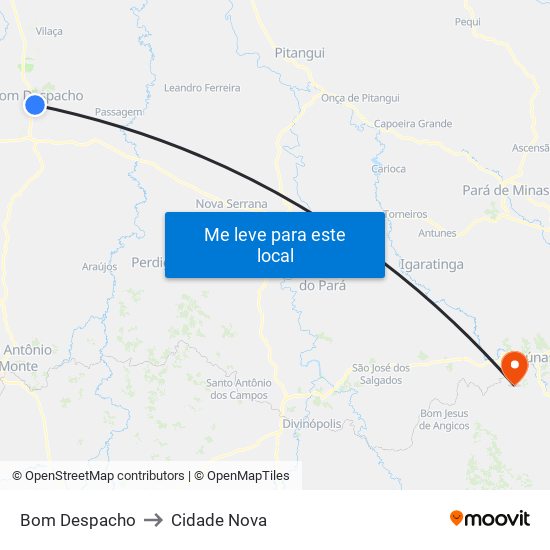 Bom Despacho to Cidade Nova map