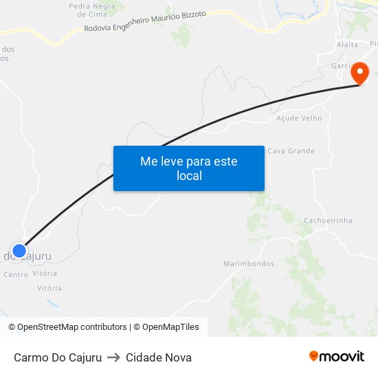 Carmo Do Cajuru to Cidade Nova map