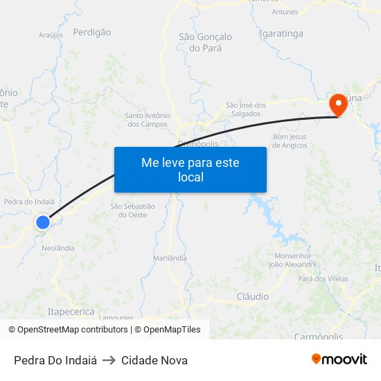 Pedra Do Indaiá to Cidade Nova map