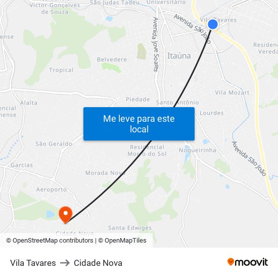 Vila Tavares to Cidade Nova map