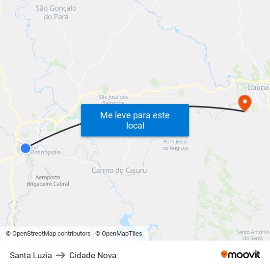 Santa Luzia to Cidade Nova map