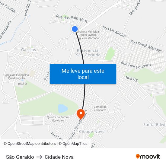 São Geraldo to Cidade Nova map