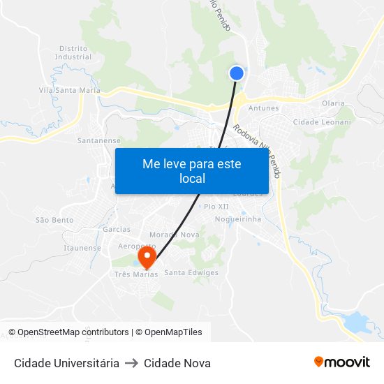 Cidade Universitária to Cidade Nova map