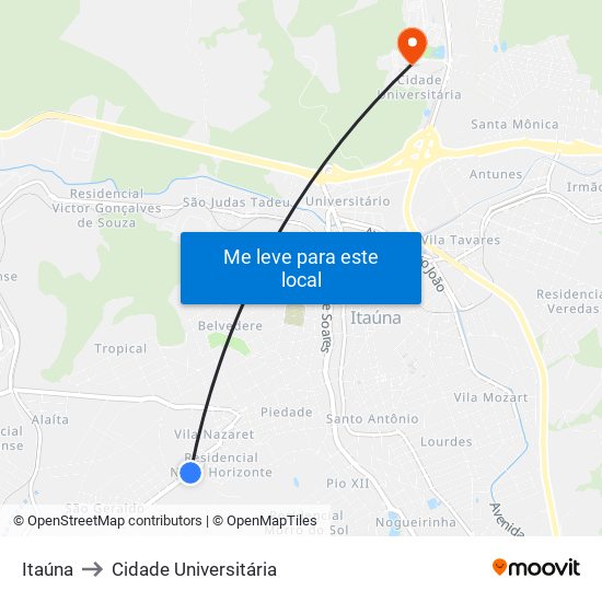Itaúna to Cidade Universitária map