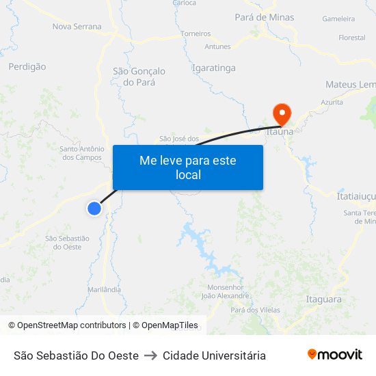 São Sebastião Do Oeste to Cidade Universitária map