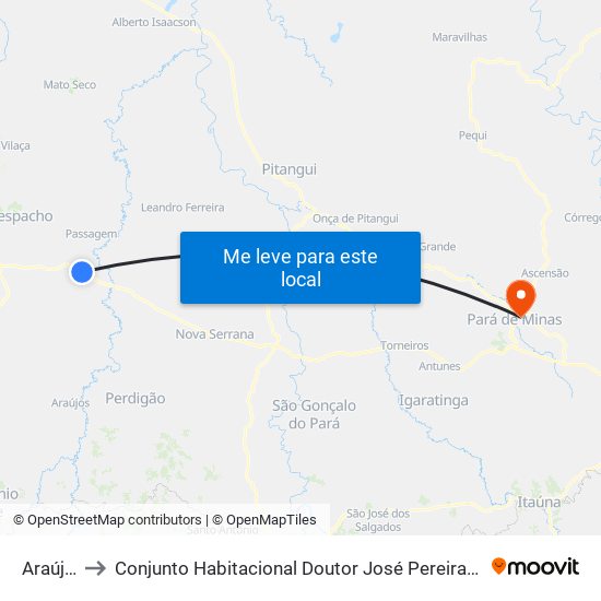 Araújos to Conjunto Habitacional Doutor José Pereira Campos map