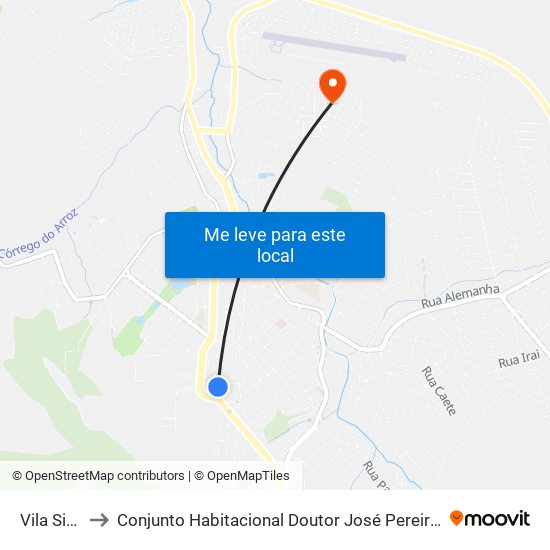 Vila Sinhô to Conjunto Habitacional Doutor José Pereira Campos map