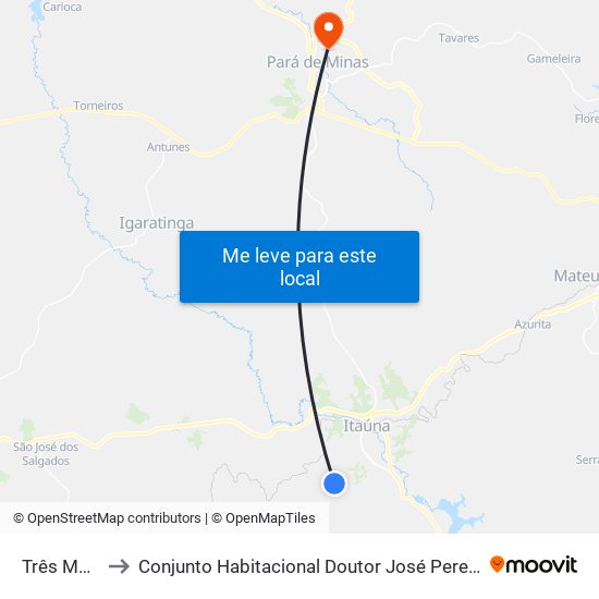Três Marias to Conjunto Habitacional Doutor José Pereira Campos map