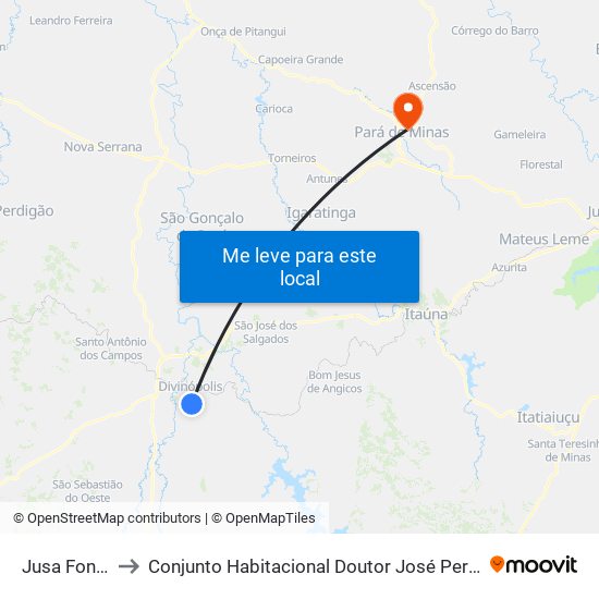 Jusa Fonseca to Conjunto Habitacional Doutor José Pereira Campos map