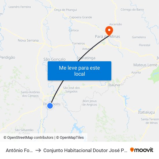 Antônio Fonseca to Conjunto Habitacional Doutor José Pereira Campos map