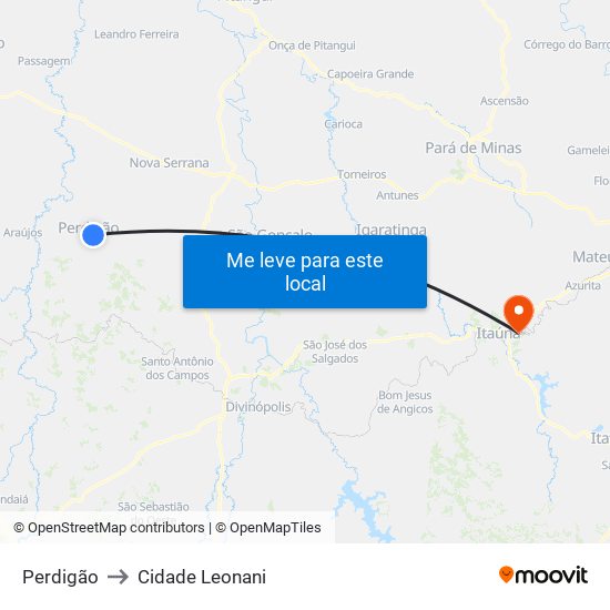 Perdigão to Cidade Leonani map