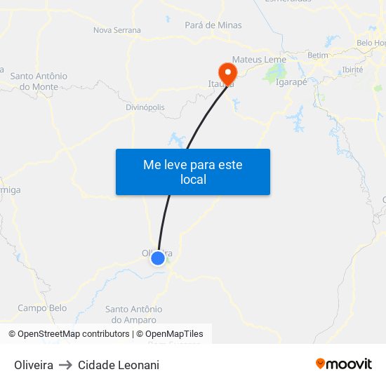 Oliveira to Cidade Leonani map