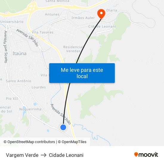 Vargem Verde to Cidade Leonani map
