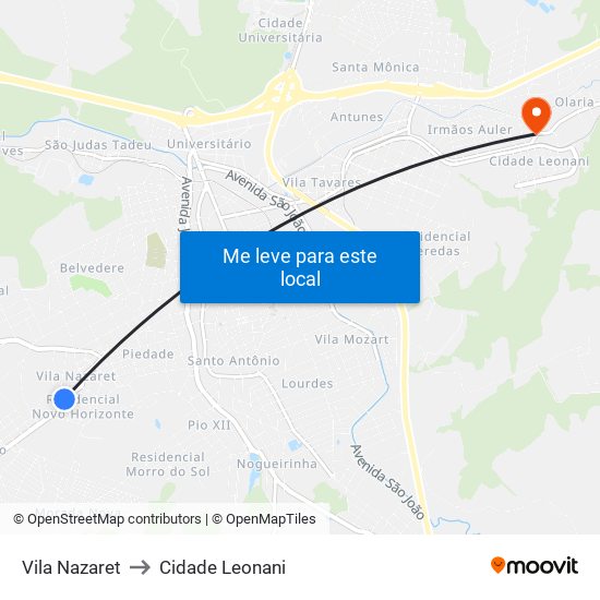 Vila Nazaret to Cidade Leonani map