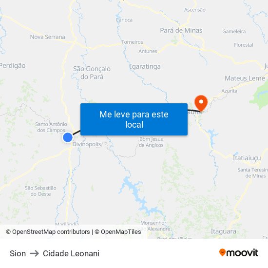 Sion to Cidade Leonani map