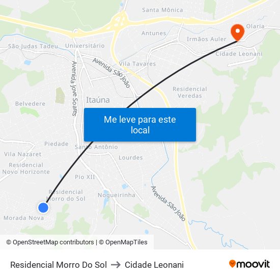 Residencial Morro Do Sol to Cidade Leonani map