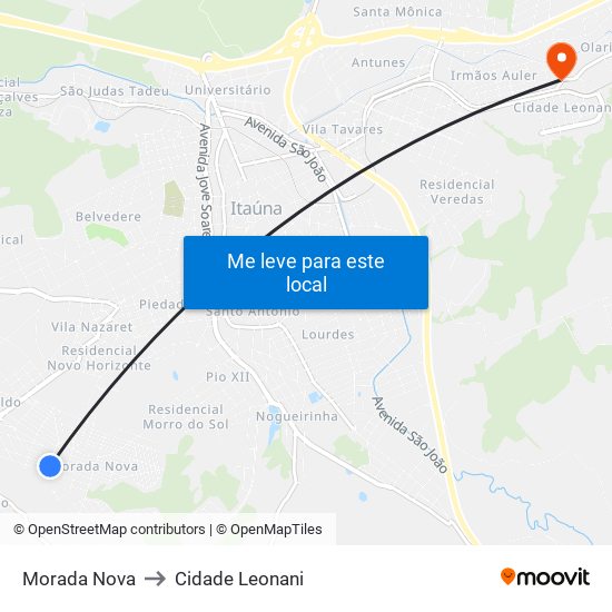 Morada Nova to Cidade Leonani map