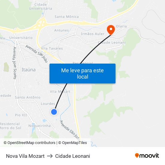 Nova Vila Mozart to Cidade Leonani map