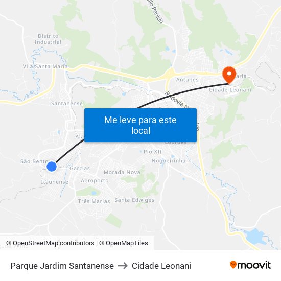Parque Jardim Santanense to Cidade Leonani map