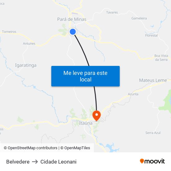 Belvedere to Cidade Leonani map
