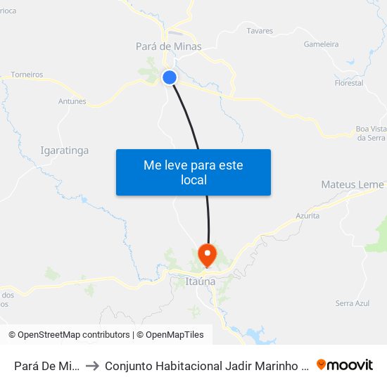 Pará De Minas to Conjunto Habitacional Jadir Marinho De Faria map