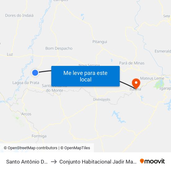 Santo Antônio Do Monte to Conjunto Habitacional Jadir Marinho De Faria map