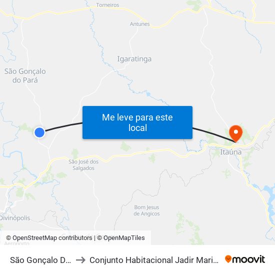 São Gonçalo Do Pará to Conjunto Habitacional Jadir Marinho De Faria map