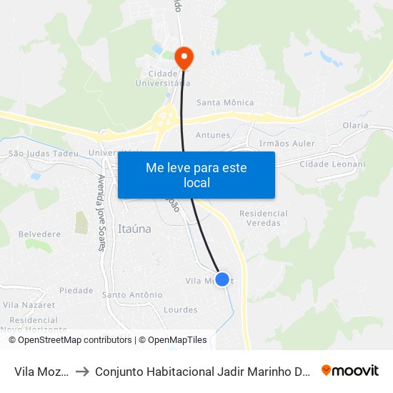 Vila Mozart to Conjunto Habitacional Jadir Marinho De Faria map