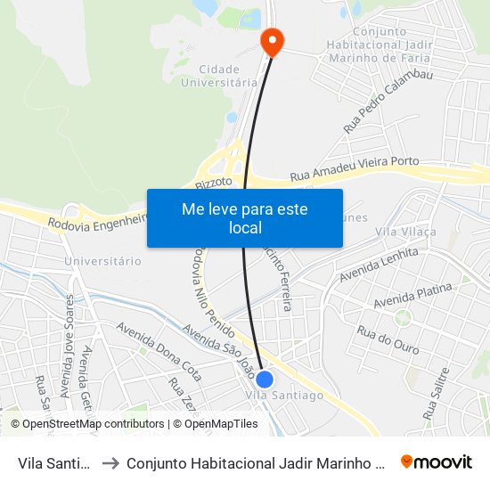Vila Santiago to Conjunto Habitacional Jadir Marinho De Faria map