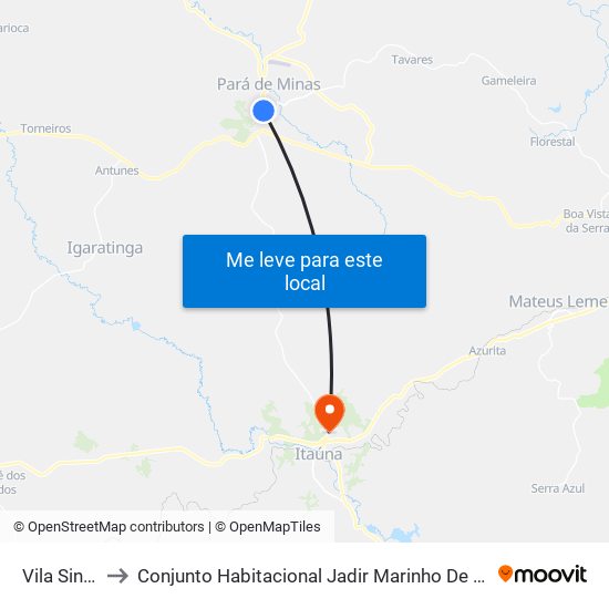 Vila Sinhô to Conjunto Habitacional Jadir Marinho De Faria map