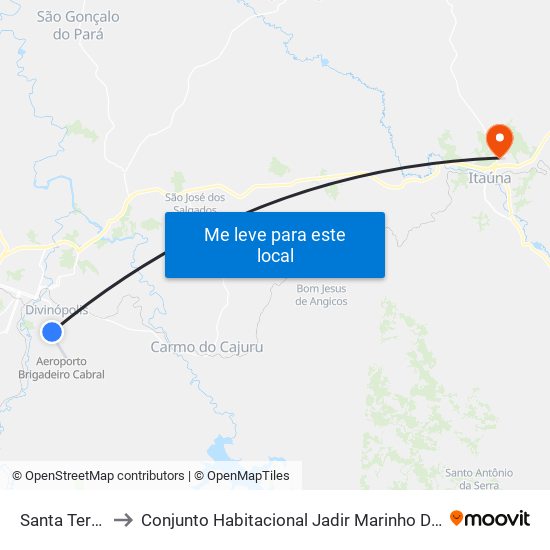Santa Tereza to Conjunto Habitacional Jadir Marinho De Faria map