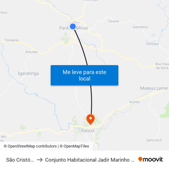 São Cristóvão to Conjunto Habitacional Jadir Marinho De Faria map