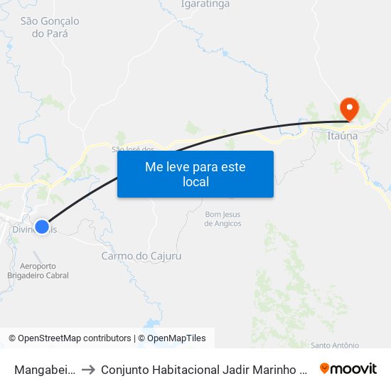 Mangabeiras to Conjunto Habitacional Jadir Marinho De Faria map