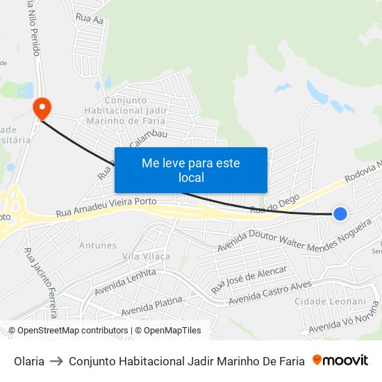 Olaria to Conjunto Habitacional Jadir Marinho De Faria map
